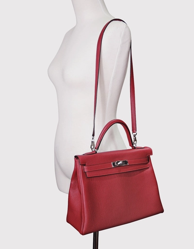 Hermès Kelly 32 Togo Leather Handbag-Rouge Grenade Silver Hardware