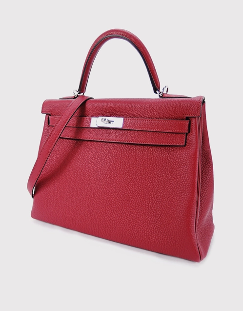 Hermès Kelly 32 Togo Leather Handbag-Rouge Grenade Silver Hardware