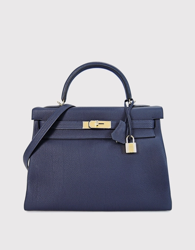 Hermès Kelly 32 Togo Leather Handbag-Bleu Nuit Gold Hardware