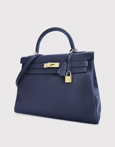 Hermès Kelly 32 Togo Leather Handbag-Bleu Nuit Gold Hardware