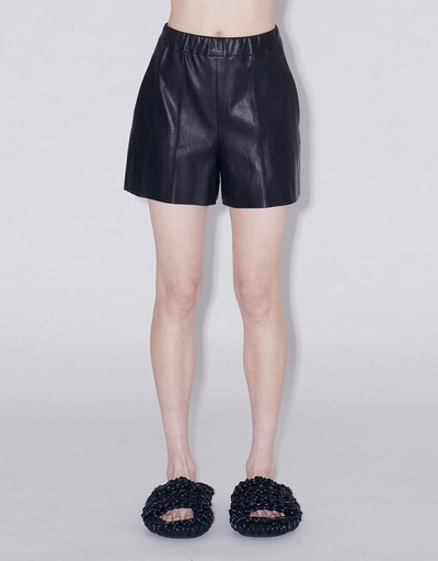 Pull On Pintuck Leather Shorts