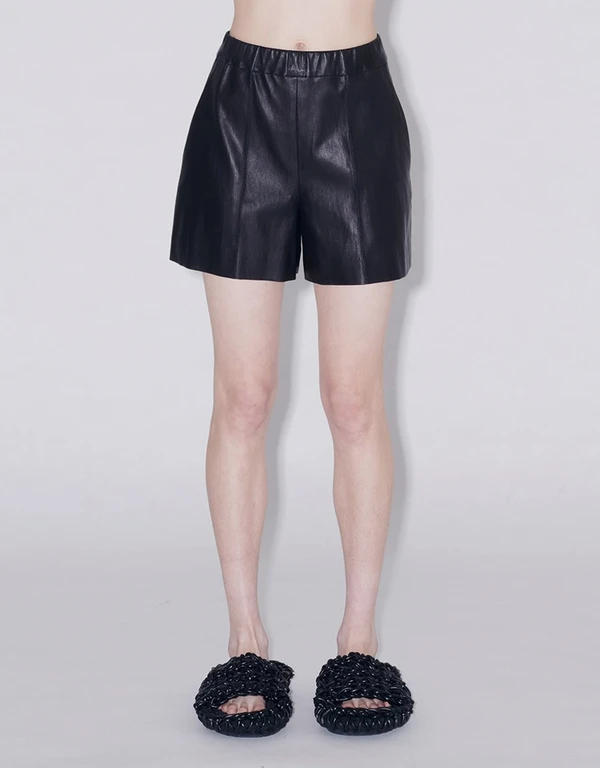 Rosetta Getty Pull On Pintuck Leather Shorts