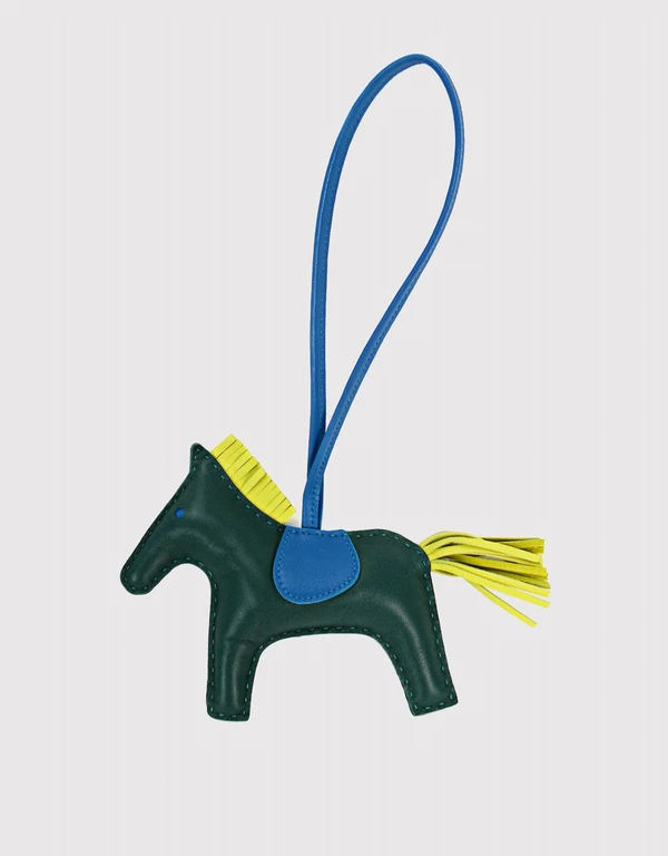 Hermès 愛馬仕 Rodeo MM 小羊皮小馬包包吊飾-深綠藍