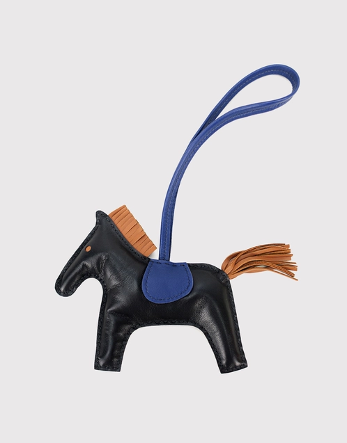 Hermes Milo Lambskin Rodeo Horse Bag Charm GM Black Blue