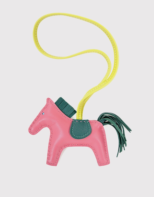 Hermes Charm Rodeo Horse, Green, Pink And Brown Leather, New In Box WA001