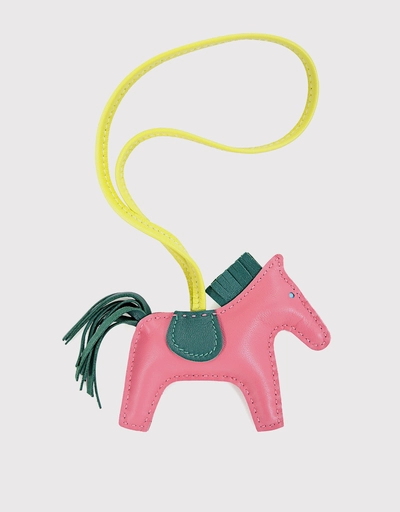 Hermès Rodeo PM Lambskin Horse Bag Charm-Pink Dark Green
