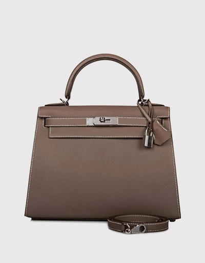 Hermès Kelly 28 Epsom Leather Handbag-Etoupe Silver Hardware