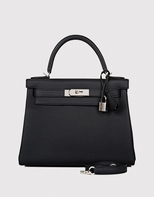 Hermès Hermès Kelly 28 Togo Leather Handbag-Noir Silver Hardware
