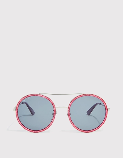 亮粉金屬圓框太陽眼鏡