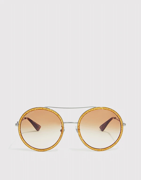 Gucci 亮粉金屬圓框太陽眼鏡