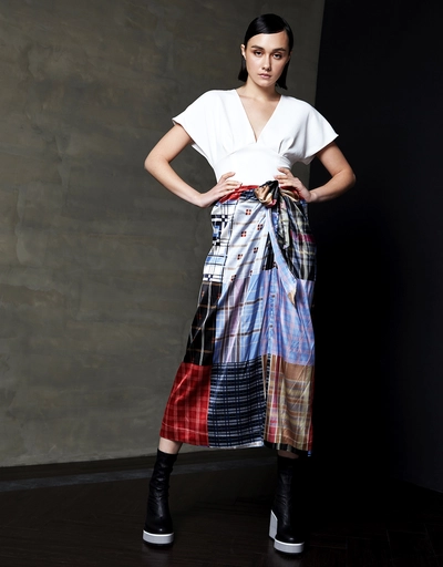 Satin Patchwork Midi Skirt