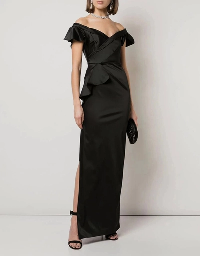 Off-the-Shoulder Satin Draped Gown