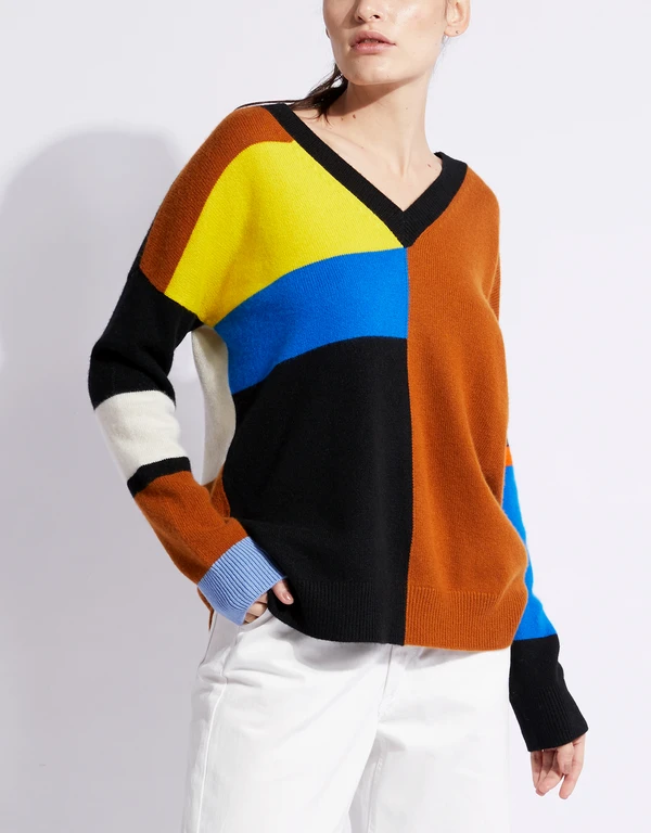 Multicolored Modernity Cashmere V-Neck Sweater
