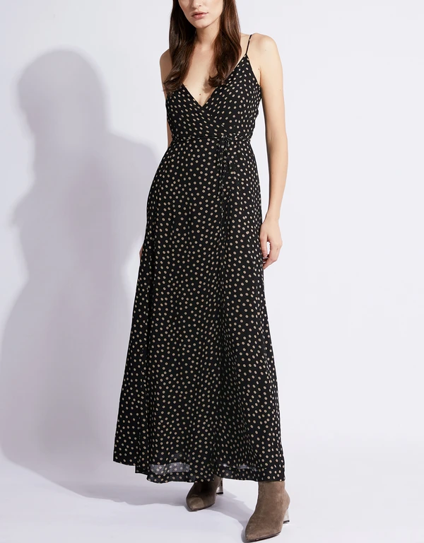 Dotted Georgette Wrapped Maxi Dress 