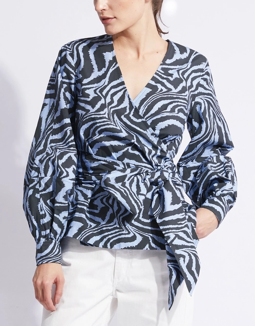 V-neck Tiger-print Cotton Wrapped Shirt Top