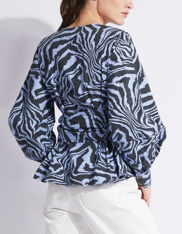 Ganni V-neck Tiger-print Cotton Wrapped Shirt Top
