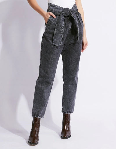 Repu High-rised  Tie Tapered Straight-leg Jeans