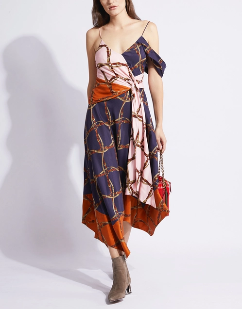 Saddle Print Asymmetric Maxi Dress