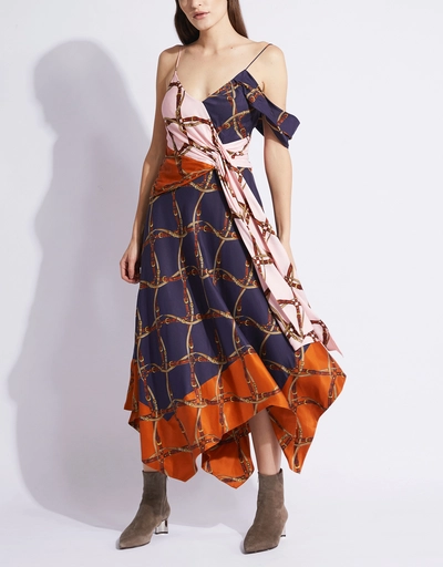 Saddle Print Asymmetric Maxi Dress