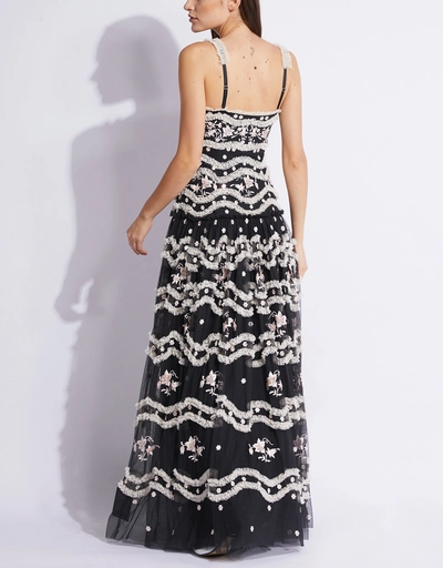Tulle Bloom Floral Embroidered Maxi Dress