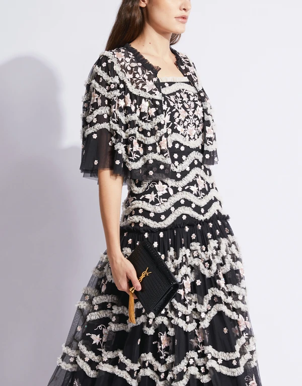 Needle & Thread Tulle Bloom Floral Embroidered Floral Cape