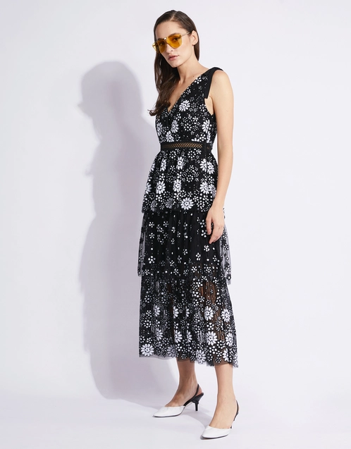 Starlet Deco Sequin Tiered Midi Dress