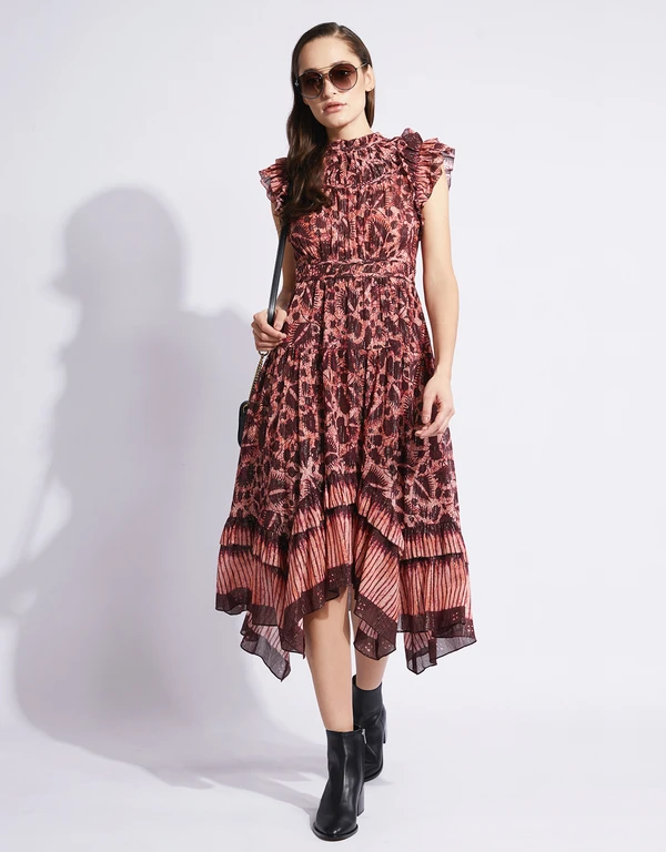 Amalia Printed Ruffle Midi Dress