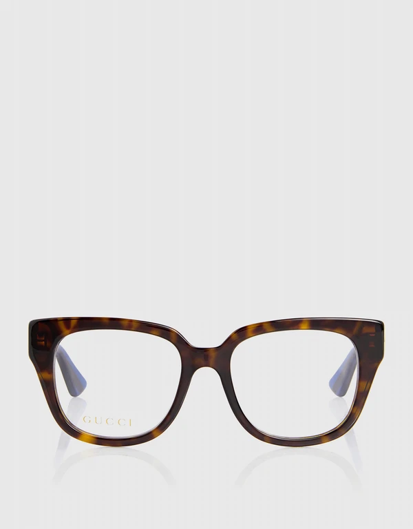 玳瑁側條紋方框光學眼鏡