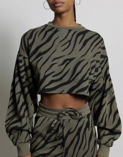 Bali Tiger Hyper Reality Knit Balloon Sleeve Cropped Top