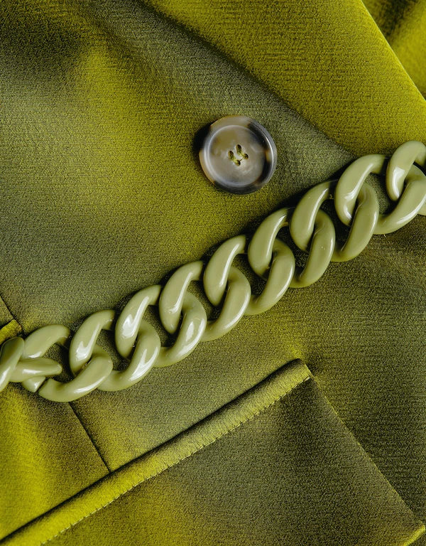 Military Chain Belt Satin Trench Coat