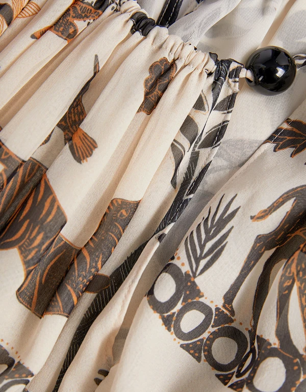 Saloni Sinead Printed Silk Midi Dress