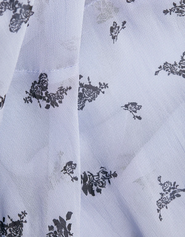 Ganni Floral Printed Georgette Wrapped Midi Dress