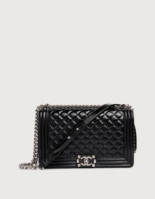 Chanel Boy Chanel Black Quilted Patent Leather Handbag (Shoulder bags ...