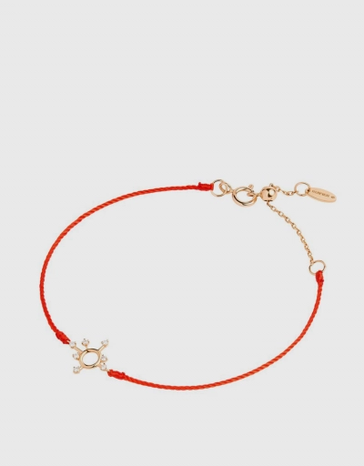 Scintilla Epta Orb 18ct Yellow Gold and Red Cord with Diamonds Bracelet 