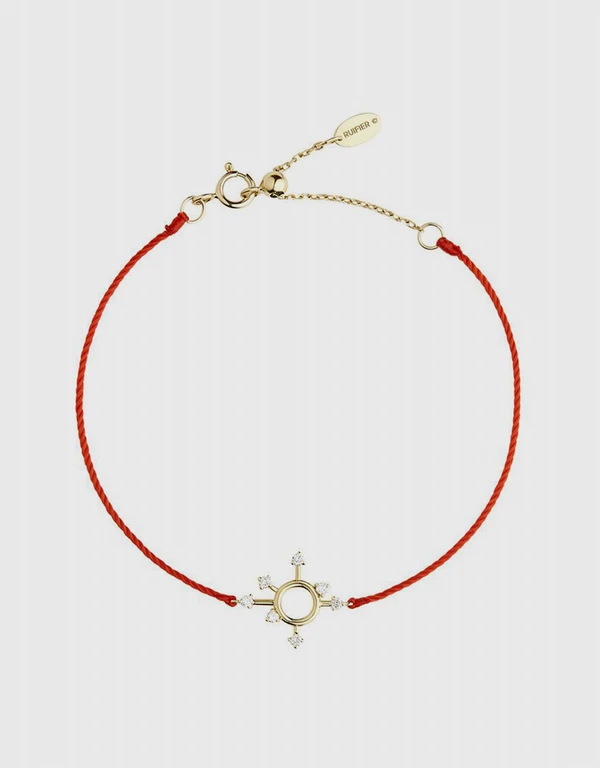Ruifier Jewelry  Scintilla Epta Orb 18ct Yellow Gold and Red Cord with Diamonds Bracelet 