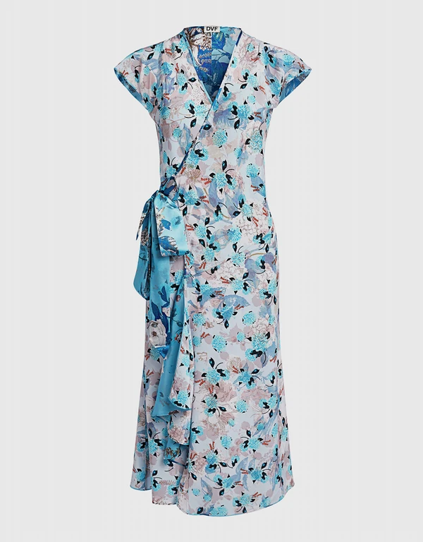 Diane Von Furstenberg Gwendolyn 雙面緞面中長圍裹式洋裝
