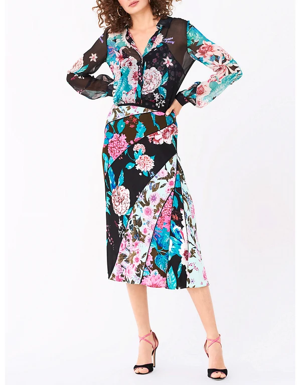 Diane Von Furstenberg Mariel Floral Jacquard Midi Skirt