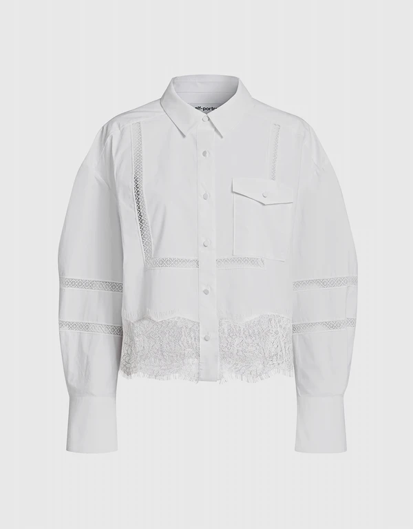 Cotton Poplin Lace Trim Cropped Shirt