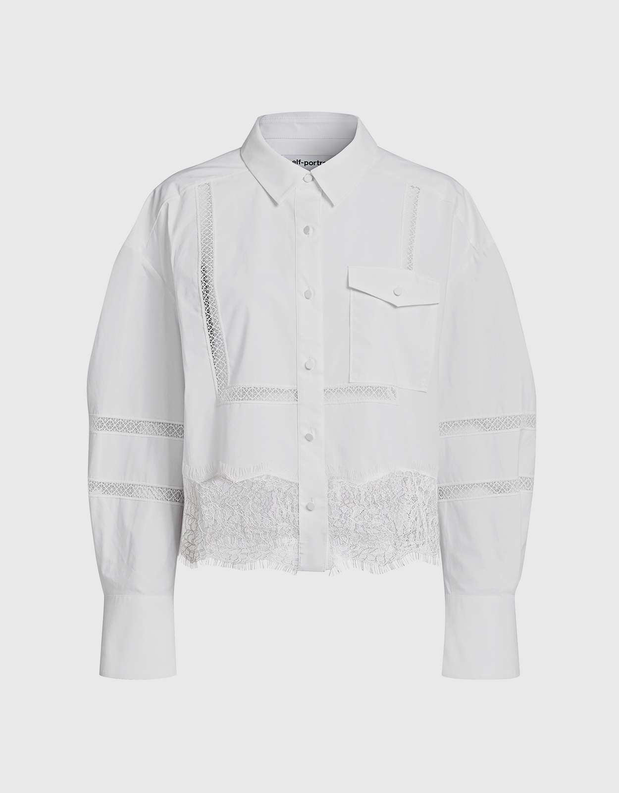 Self-Portrait Cotton Poplin Lace Trim Cropped Shirt (Tops,Shirts