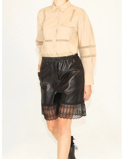 Bermuda Faux Leather Lace Trim Shorts
