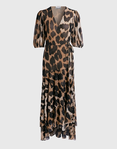 Leopard Print V-neck Wrapped Maxi Dress 