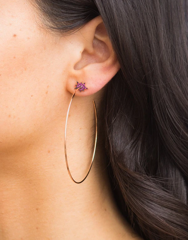 Diane Kordas Pink Diamond Explosion Hoop 18k Rose Gold Earrings