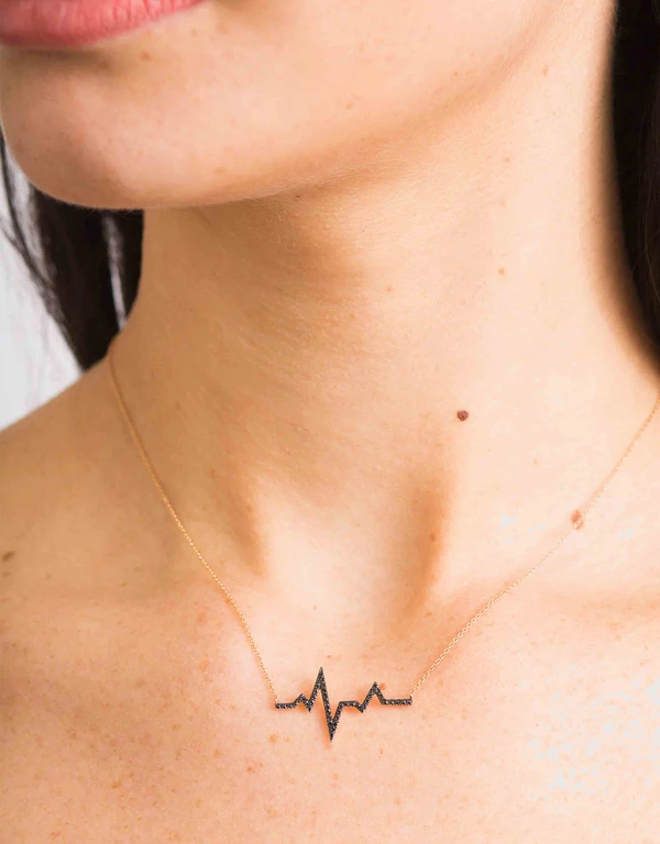 Diane Kordas 18k Rose Gold Diamond Heartbeat Necklace